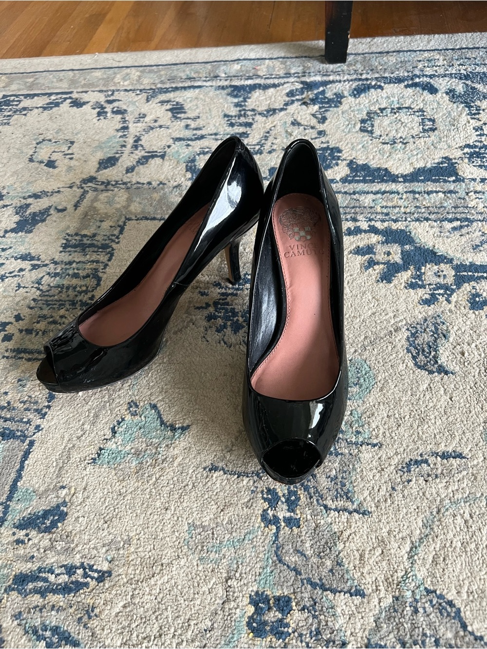 Vince Camuto Black Patent Peep-Toe Pumps